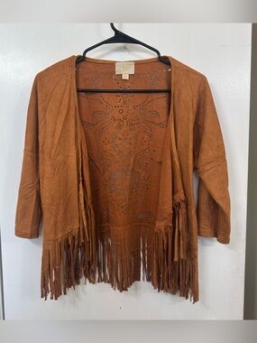 3 For $50 Boho Vegan Suede quarter sleeve Fringe Jacket In Camel